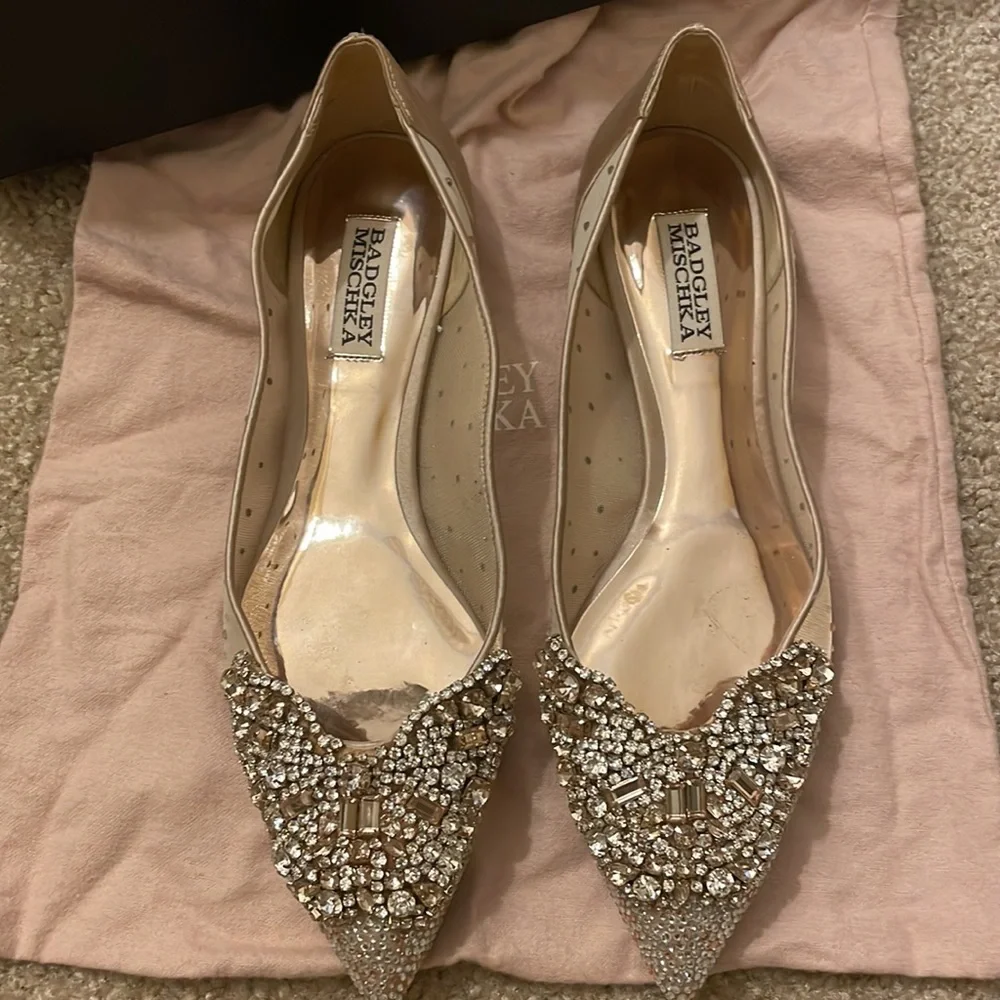 Badgley Mischka Bridal Crystal embellished flats shoes - Picture 2 of 7